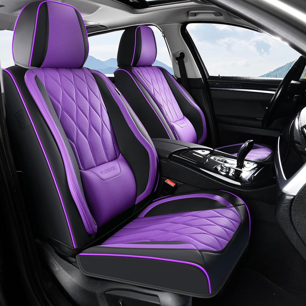 FLORICH Car Seat Covers Full Set Purple Seat Covers Luxury Faux Leather Autom...