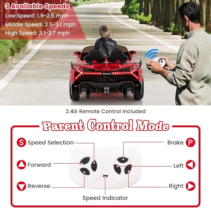 Costzon Ride on Car, Lamborghini Licensed 12V Battery Powered 4WD Sports Car - Image 3