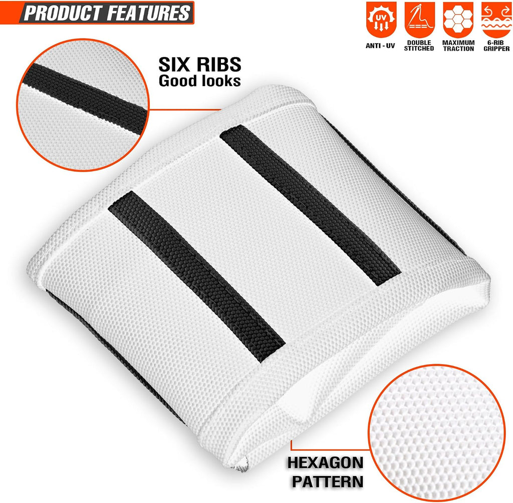 Motorcycle Universal Seat Cover Non-Slip Rubber Striped Gripper Soft Sewing for CRF WR WRF RMZ YZF SXF EXC EXC XC SX CR KLX Dirt Pit Bike Motocross Off Road (White)