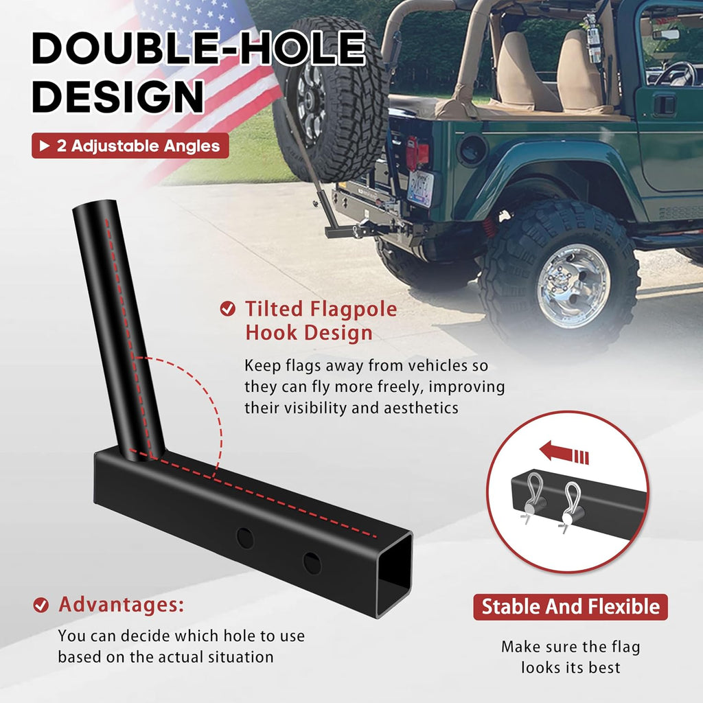 YIYITOOLS Hitch Flag Pole Holder, Heavy-Duty Truck Flag Pole Mount Kit for 2-Inch Receivers, Adjustable Car Flag Pole for Jeep, SUV, RV, Pickup, Trailer – Rust-Resistant, Stable & Easy to Install