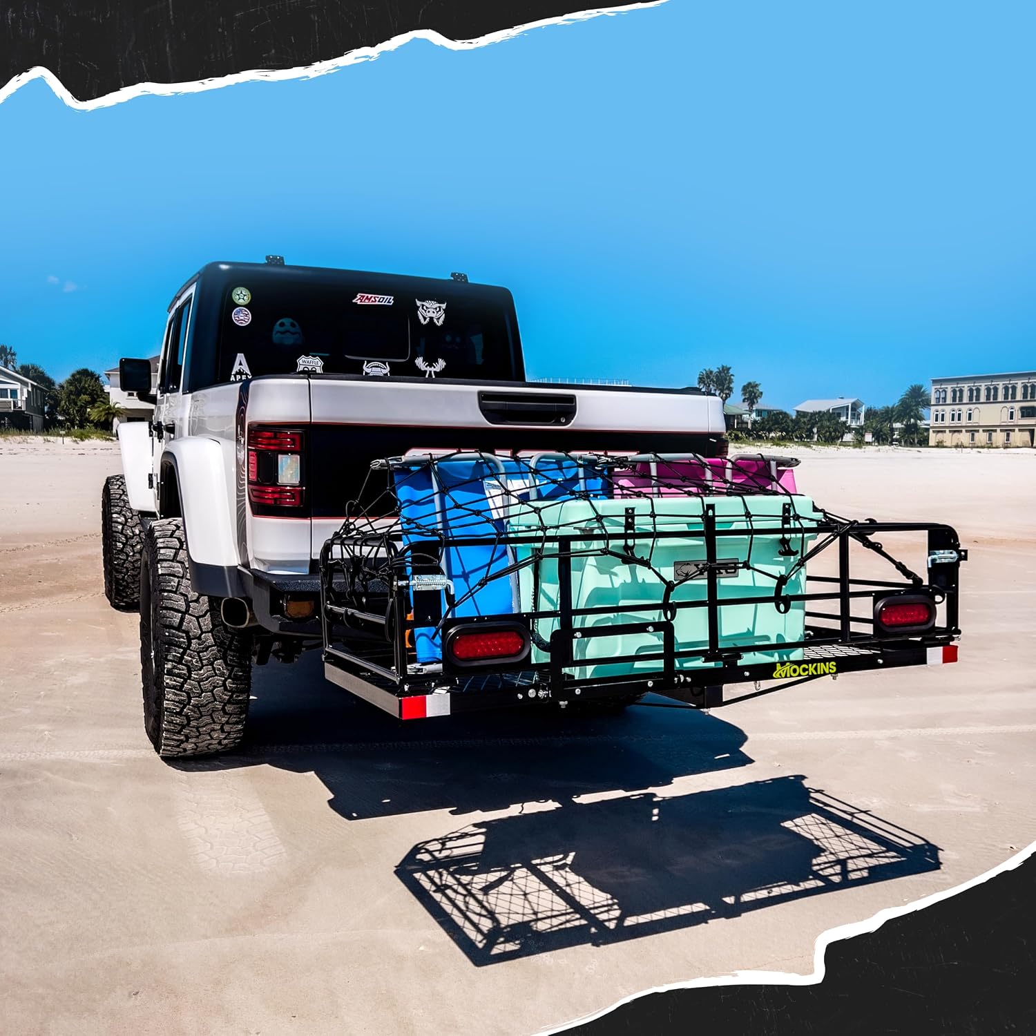Mockins 60"x24"x14" High Rail Trailer Hitch Cargo Carrier with Rear Lights | Includes 30 CuFt Cargo Bag for Hitch Carrier & Plate Bracket | 500 Lbs Capacity All-Weather Luggage Rack for SUV Car Truck RV