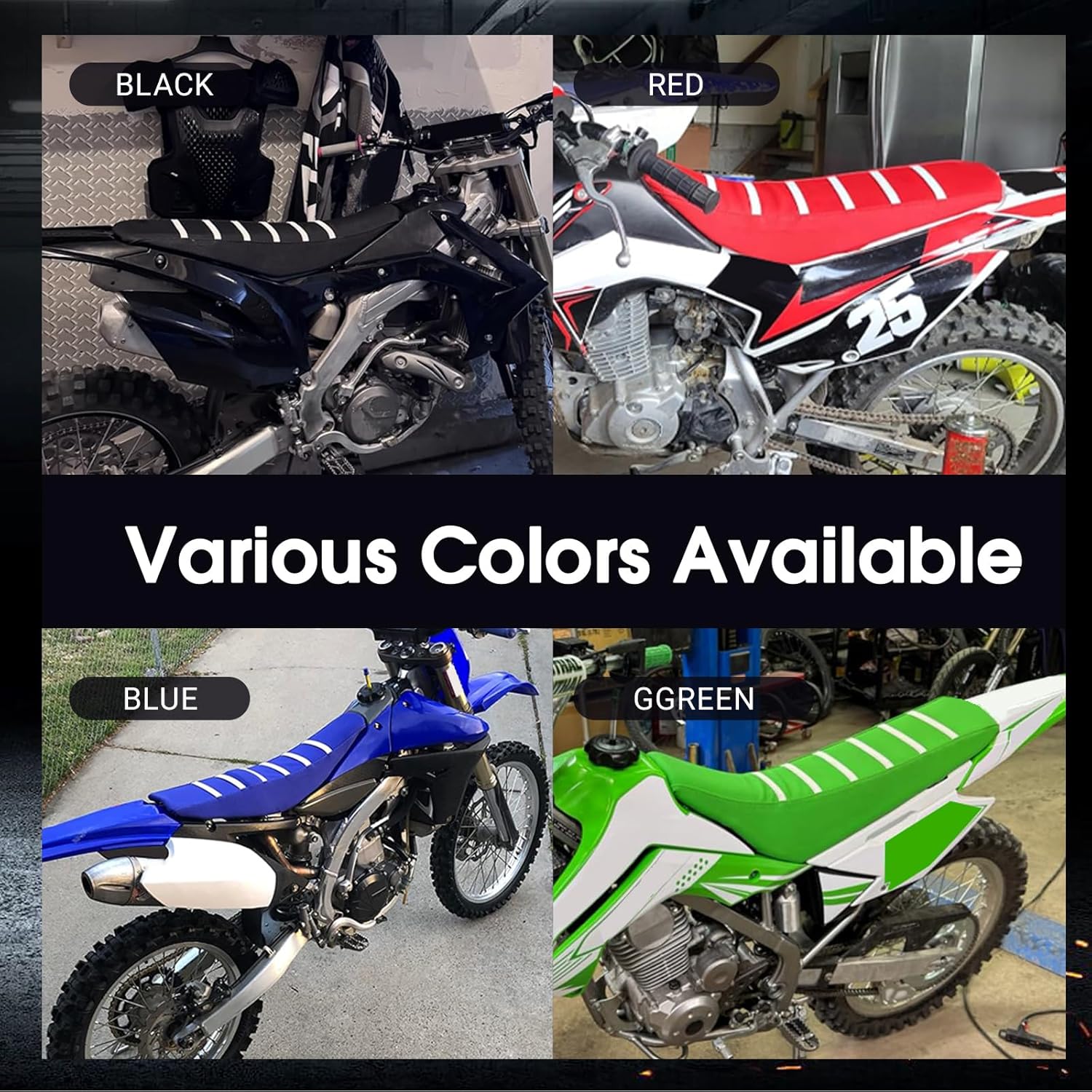 Dirt Bike Seat Cover,White Stripe Seat Cover Universal for Yomza in10 Tuttio Razor CRF 110F KLX 110 TTR YZ XR DRZ Dirtbike Motorcross Enduro Ebike Electric Dirt Bike Black