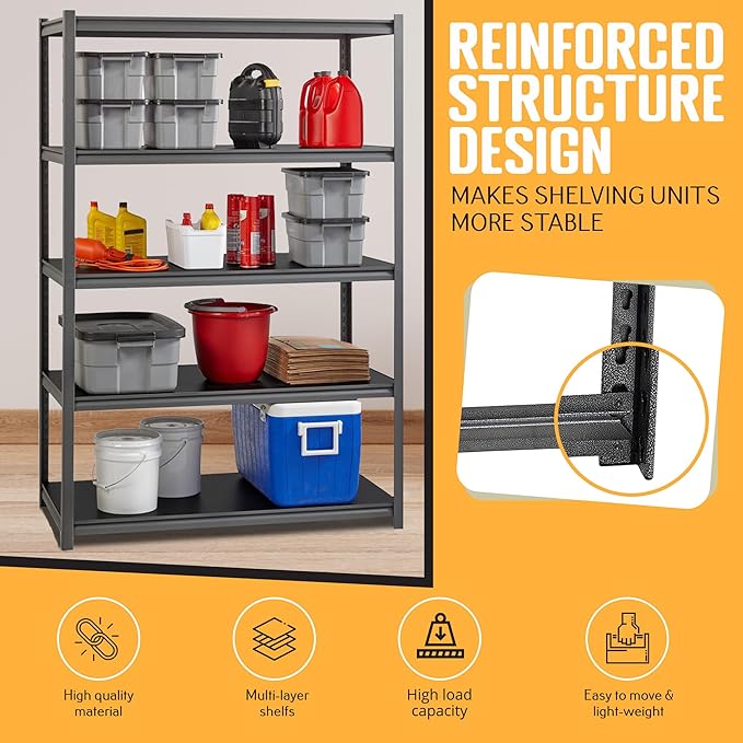 Rigma 5 Tier Garage Shelf, Heavy Duty Steel Shelving Unit, Adjustable Metal - Image 6