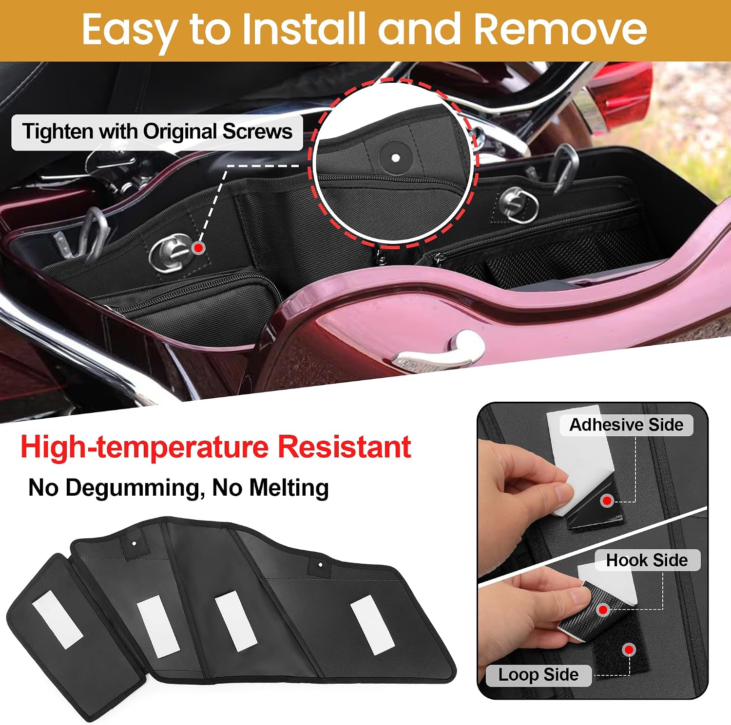 HODRANT Motorcycle Saddlebag Organizer, Saddlebag Liners Side Bag Compatible with Touring Models 2014-2025 Street Glide Road Glide Road King Electra Glide, Saddlebag Tool Storage Organizer, 2 Packs