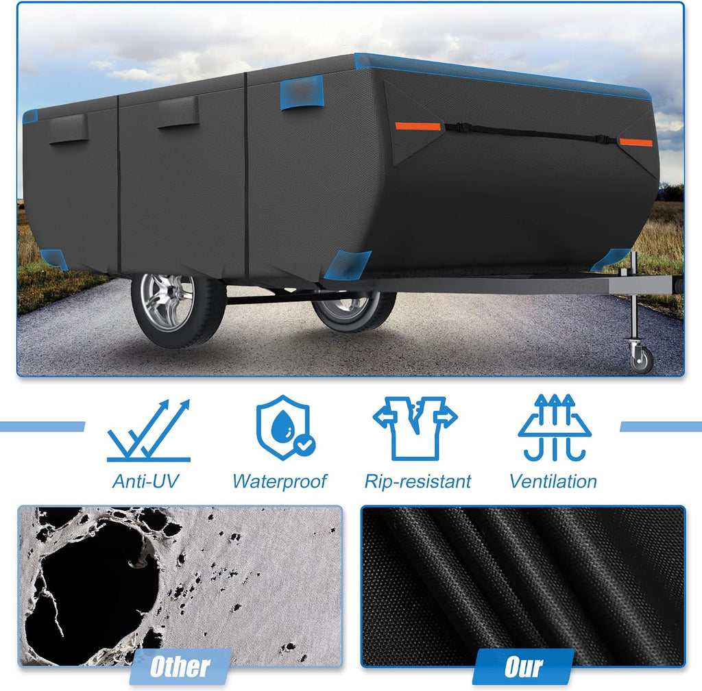 uxcell Waterproof Camper Trailer Cover for 12'-14' RVs | Anti-UV All-Weather Protection with 5 Reinforced Straps & Ventilation Vents Black