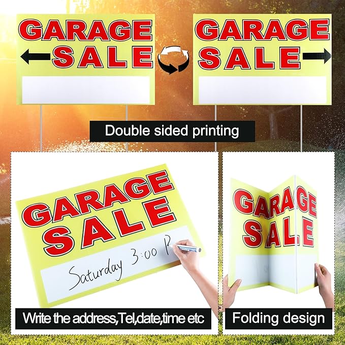 Marsui 3 Pcs Garage Sale Sign 23.6 x 15.7 Inch Double Sided Garage Sale Sign - Image 3
