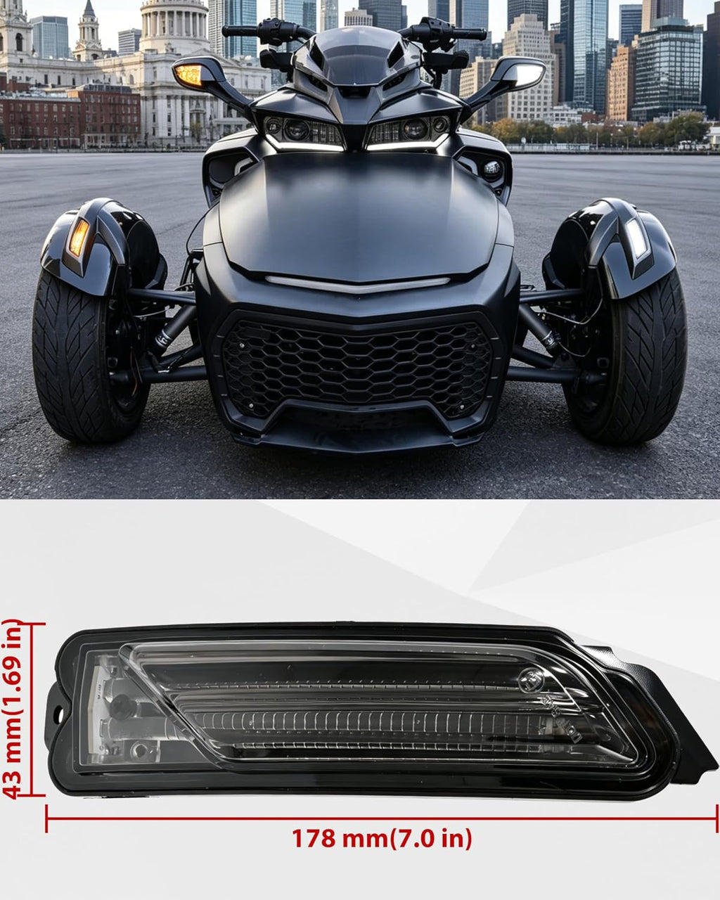 SAUTVS LED Front Fender Lights for Spyder, Smoked Black Fender Reflectors Wheel Lights with Turn Signals for Can-Am Spyder F3 F3-S F3-T RT RT-S LIMITED 2013-2018 Accessories (2PCS)