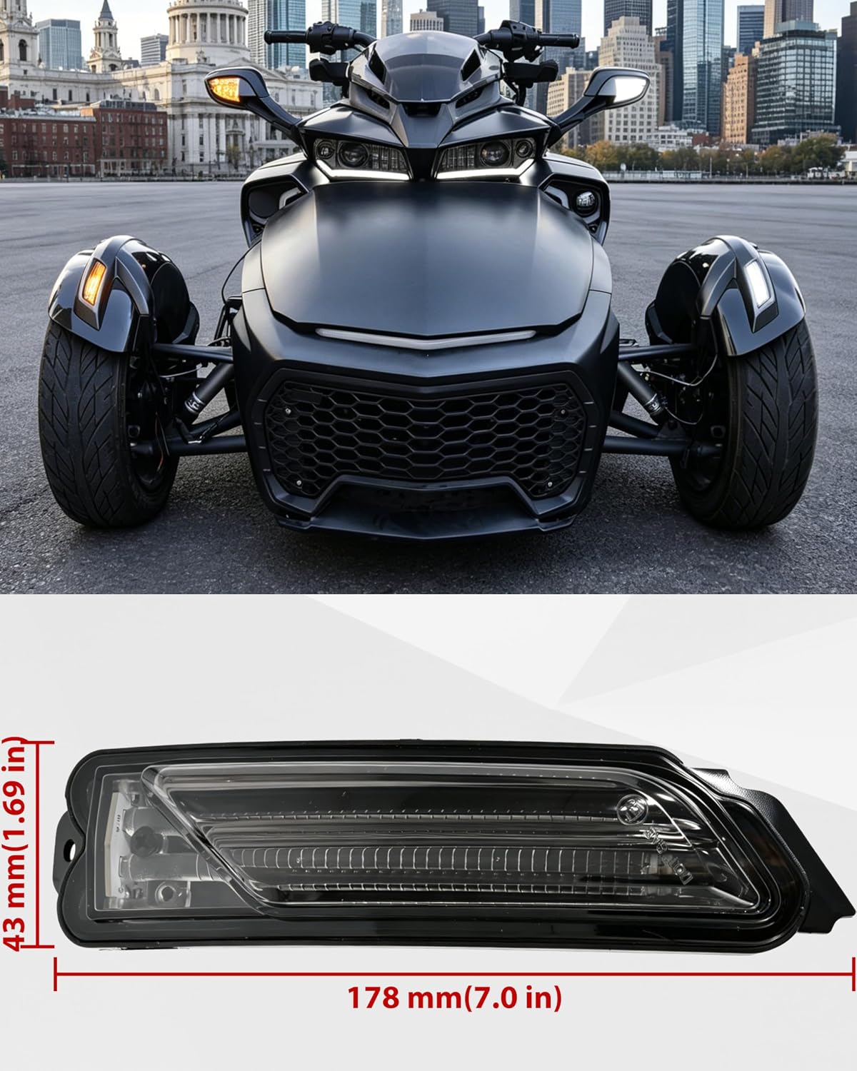 SAUTVS LED Front Fender Lights for Spyder, Smoked Black Fender Reflectors Wheel Lights with Turn Signals for Can-Am Spyder F3 F3-S F3-T RT RT-S LIMITED 2013-2018 Accessories (2PCS)