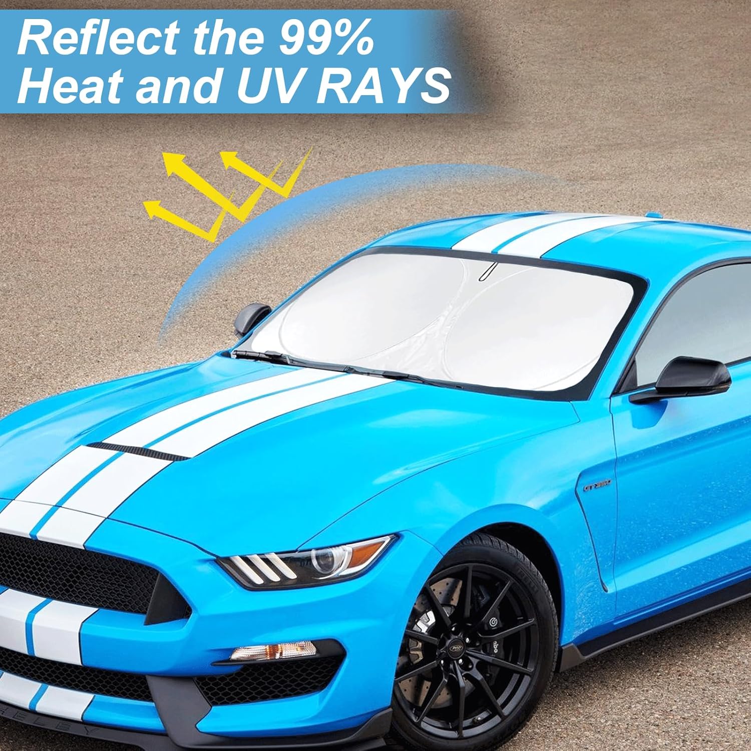 Sunshade for Mustang 2015-2025 2026 Ford Windshield Sun Shade (NOT for Ford Mustang Mach-E Accessories Foldable Front Window Shield Windshield Cover Sun Visor Protector Block UV Ray Heat Reflector