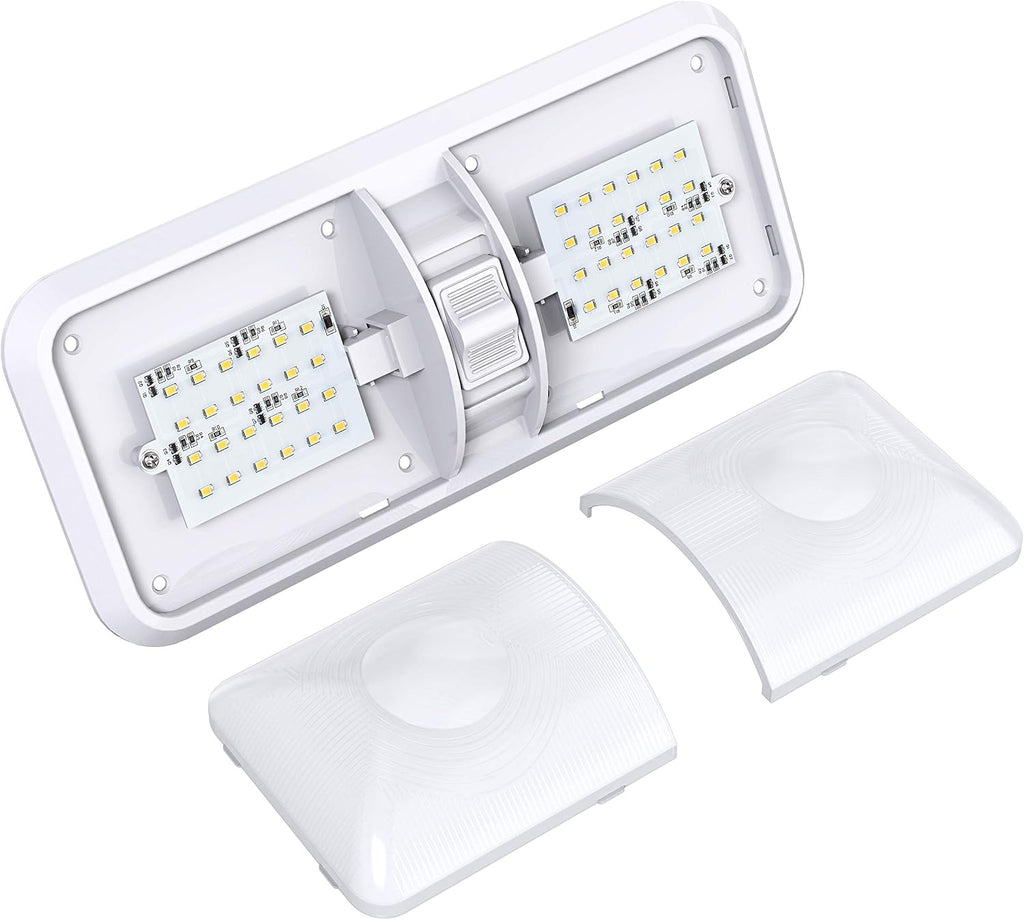 2 Pack RV LED Ceiling Double Dome Light Fixture with ON/Off Switch Interior Lighting for Car/RV/Trailer/Camper/Boat DC 12V 48X2835SMD (Frosted Lens Natural White 4000-4500K, 2-Pack)