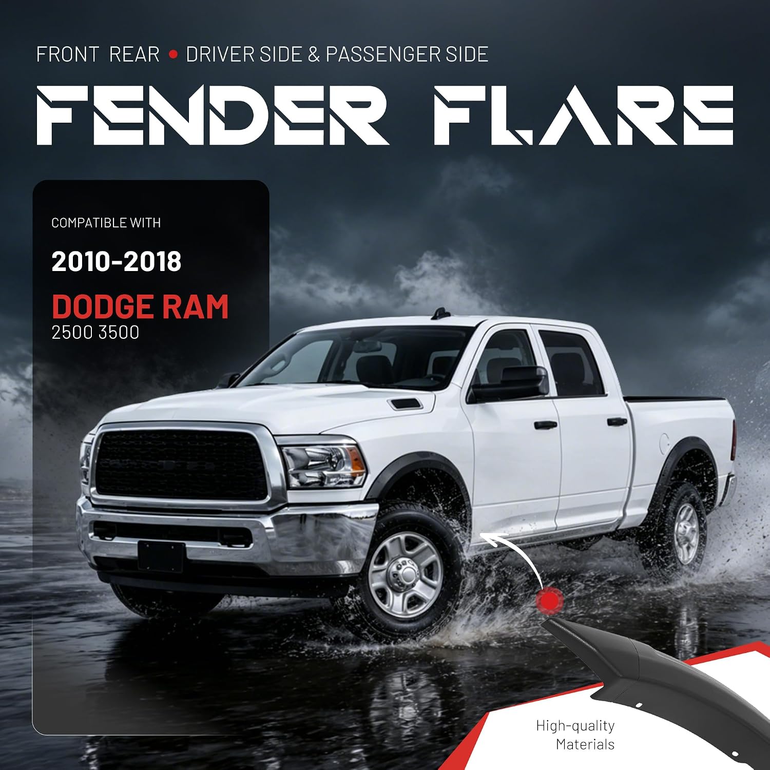 ALMULOO 4Pcs Fender Flares Compatible with 2010-2018 Dodge Ram 2500 3500 Wheel Arch Covers Plastic(PP) Textured Black