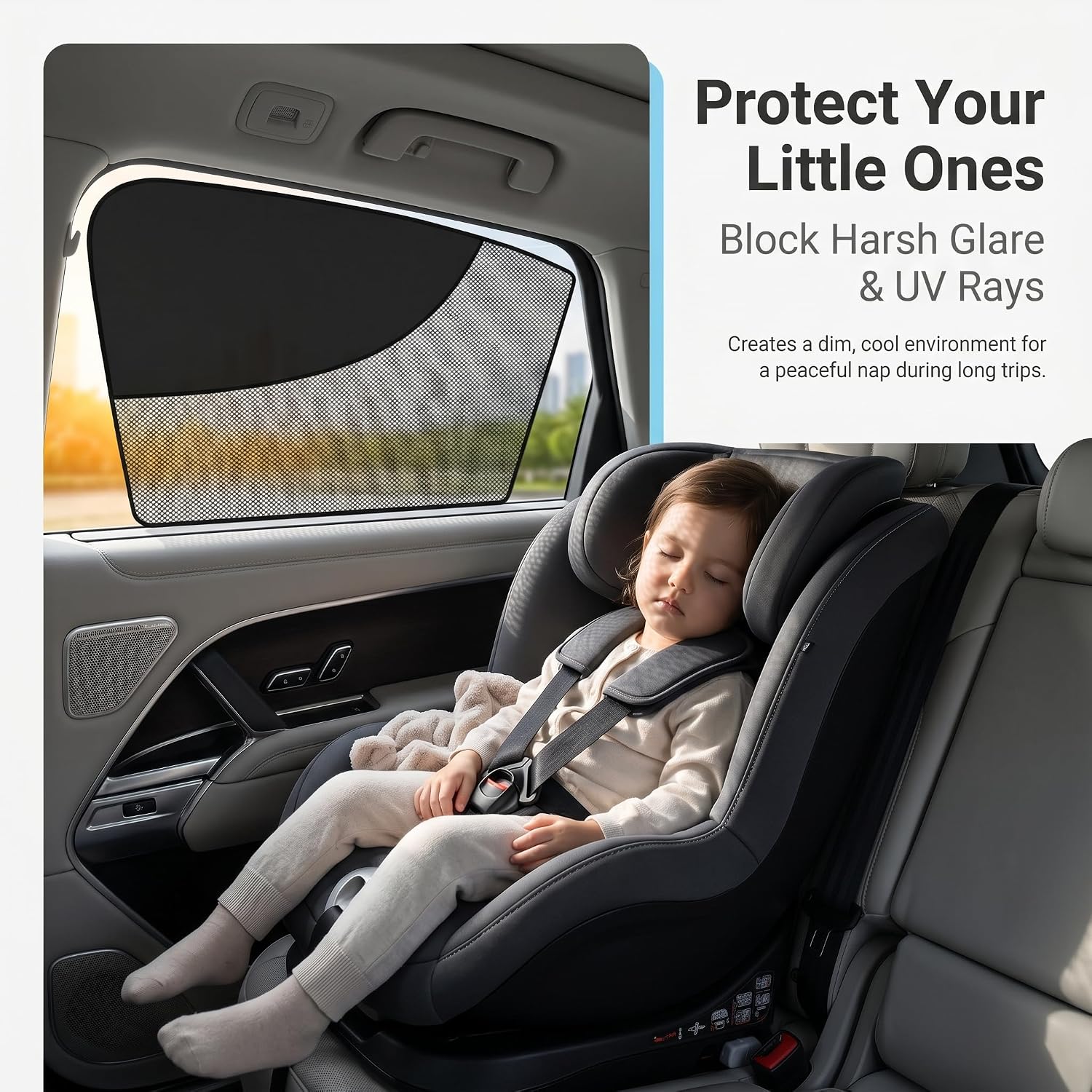 2 PCS Window Sun Shades, Half Blackout See-Through Side Front Window Cover, Double Layer Heat Glare Block Protector, Fit for Driver Passenger (Black)