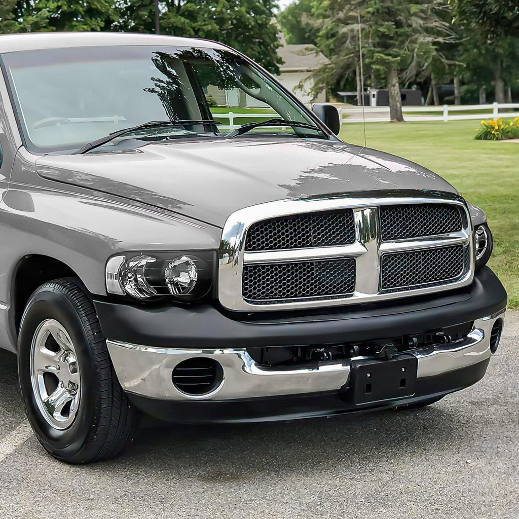 DNA MOTORING Pair Headlights Compatible with 02-05 Dodge Ram 1500 2500 3500, Left & Right, Black Housing Clear Corner, HL-OH-DR02-BK-CL1