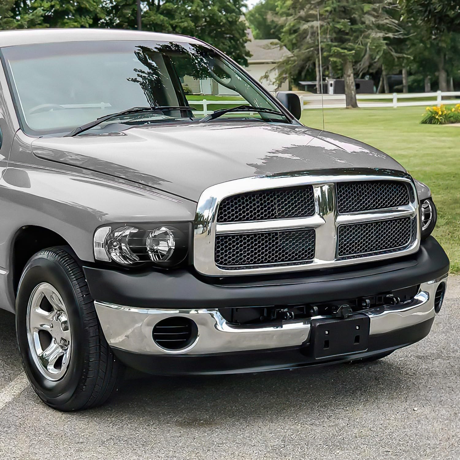 DNA MOTORING Pair Headlights Compatible with 02-05 Dodge Ram 1500 2500 3500, Left & Right, Black Housing Clear Corner, HL-OH-DR02-BK-CL1