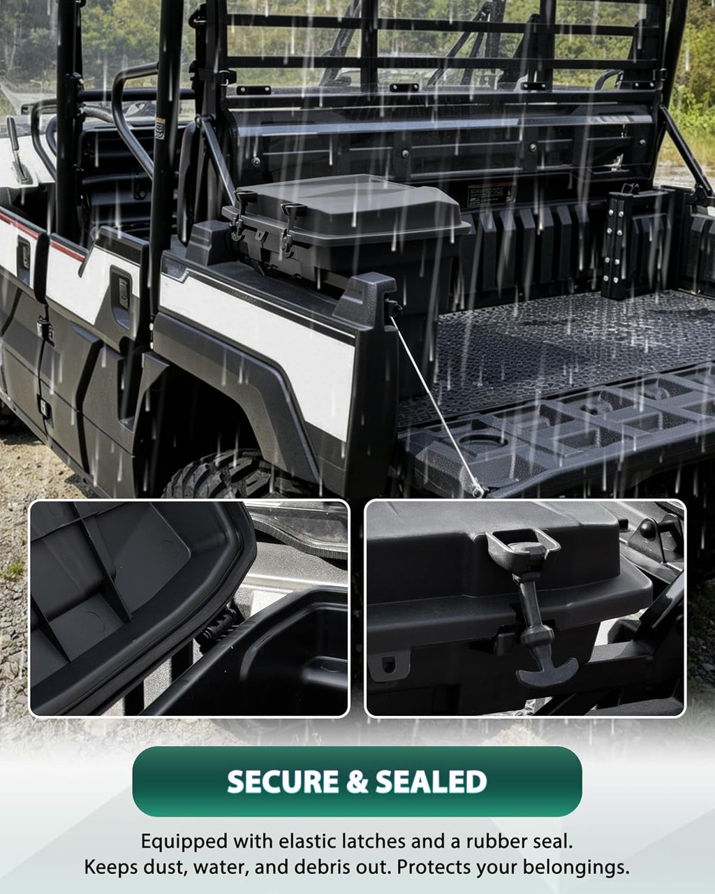 Rear Cargo Box for Kawasaki Mule Pro FXT DXT DX FX 2015-2026, 20L Waterproof Storage Bin with Latches, Heavy Duty PP Tool Organizer Rear Bed Tool Box for Kawasaki Mule PRO FX Accessories