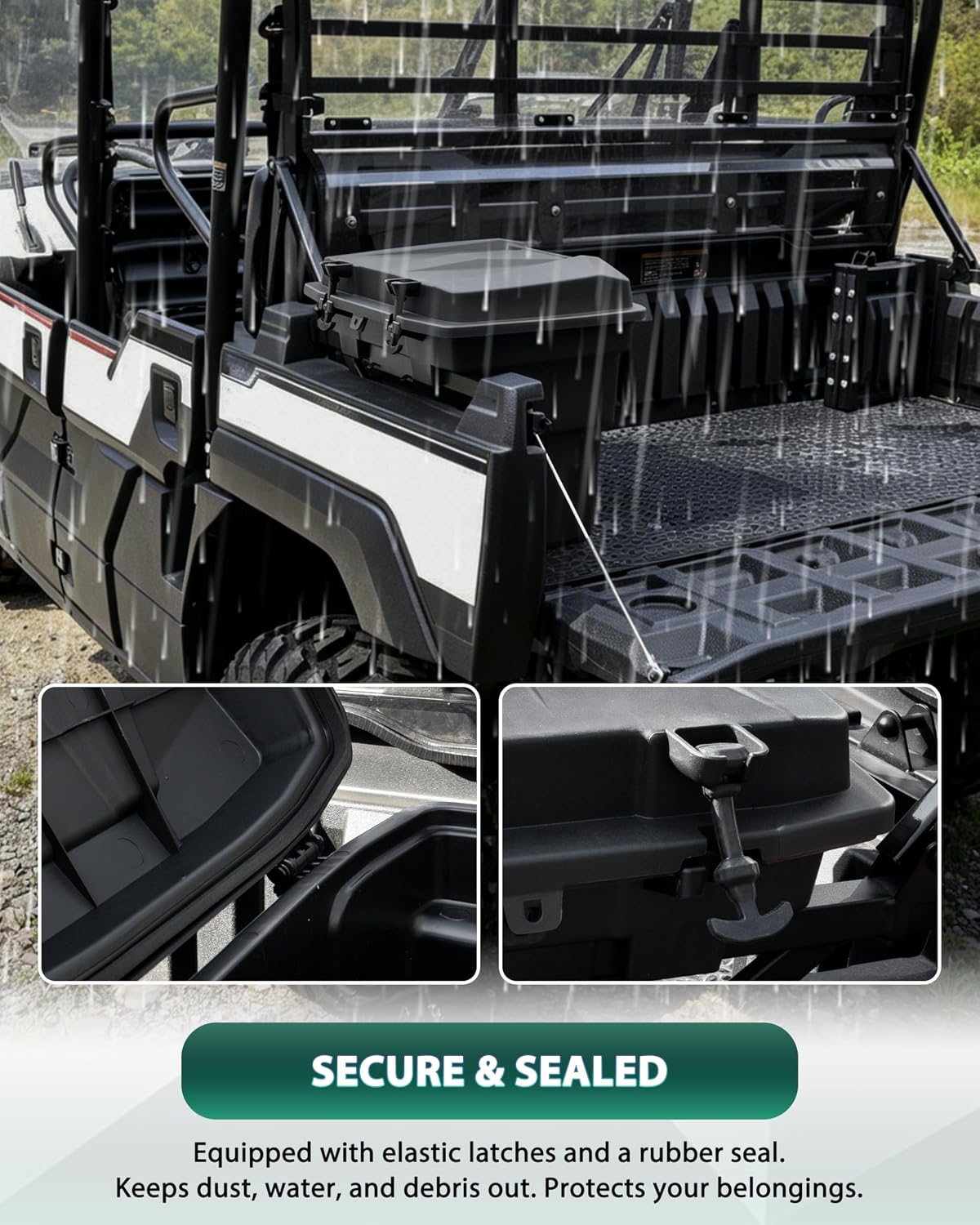 Rear Cargo Box for Kawasaki Mule Pro FXT DXT DX FX 2015-2026, 20L Waterproof Storage Bin with Latches, Heavy Duty PP Tool Organizer Rear Bed Tool Box for Kawasaki Mule PRO FX Accessories