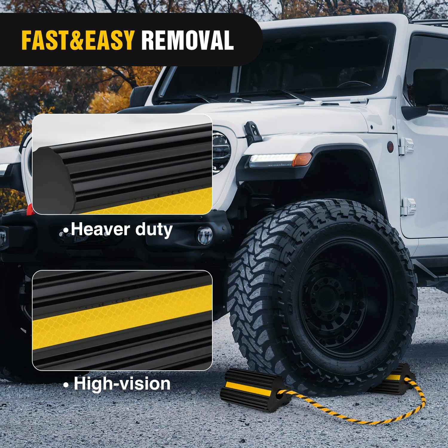 Nilight Wheel Chocks RV Car Heavy Duty Rubber Tire Chock Blocks Stopper Yellow Reflective Strips Stabilizer 4 Pack with Rope for RVs Cars Travel Trailers Campers Trucks Motorcycle Accessories Parking