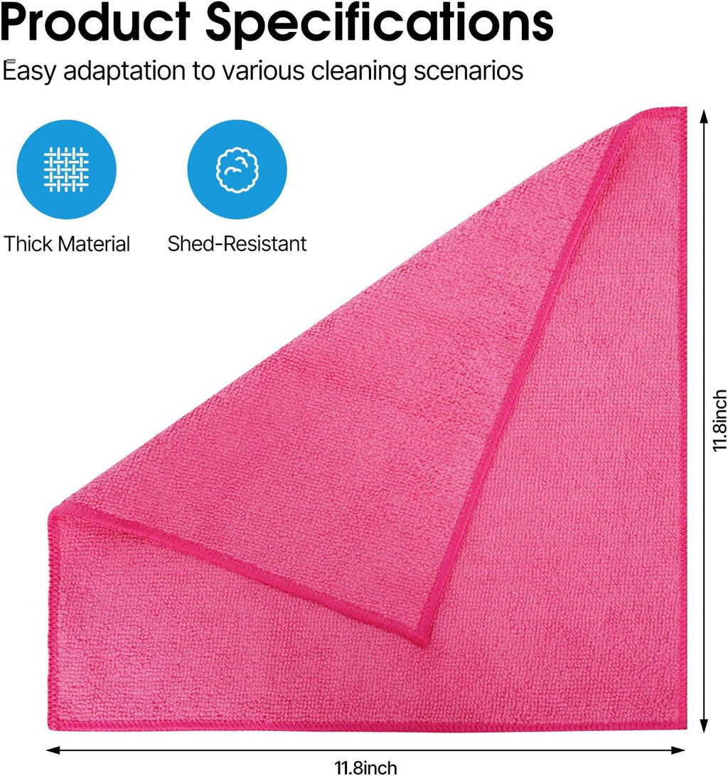 QYL Microfiber Cleaning Cloth,12 Pack Cleaning Rags, Cleaning Towels with 4 Color Assorted, 11.8"X11.8"(Green/Blue/Yellow/Pink)