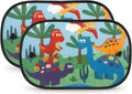 Car Window Shade, 2 Pack Cartoon Animal Side Window Sun Shades with Suction Cups, UV Protection Baby Car Window Shades for Sun Glare, Heat & Travel Comfort (Dinasour)