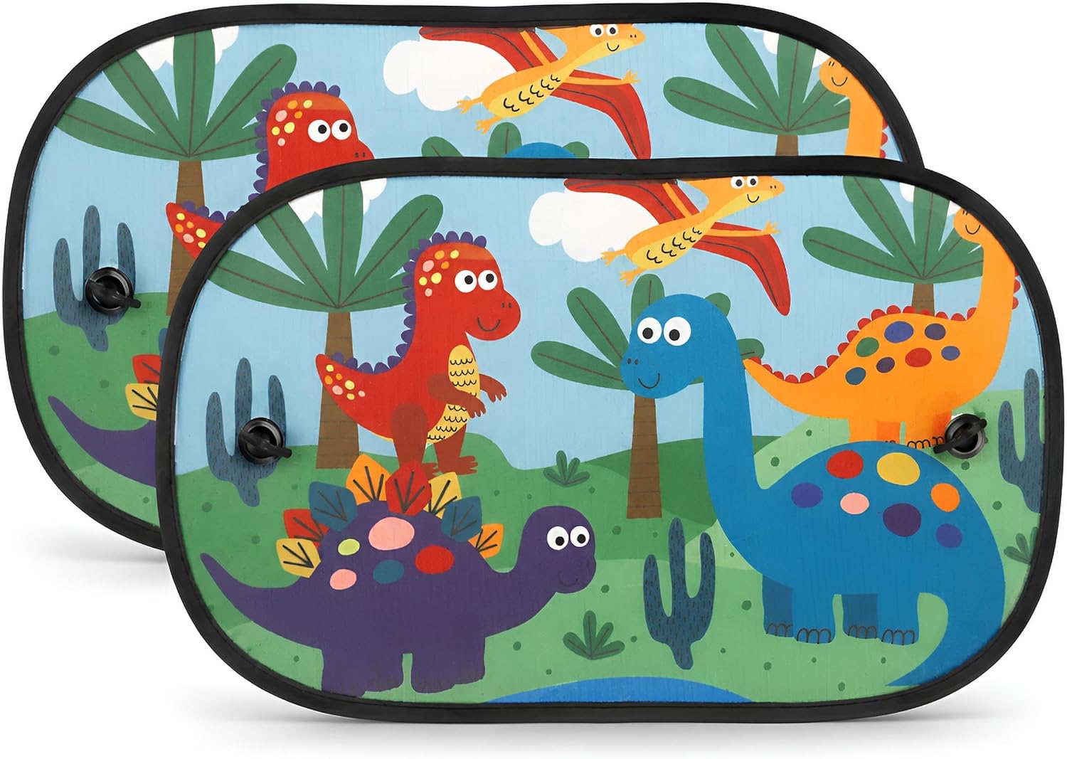Car Window Shade, 2 Pack Cartoon Animal Side Window Sun Shades with Suction Cups, UV Protection Baby Car Window Shades for Sun Glare, Heat & Travel Comfort (Dinasour)