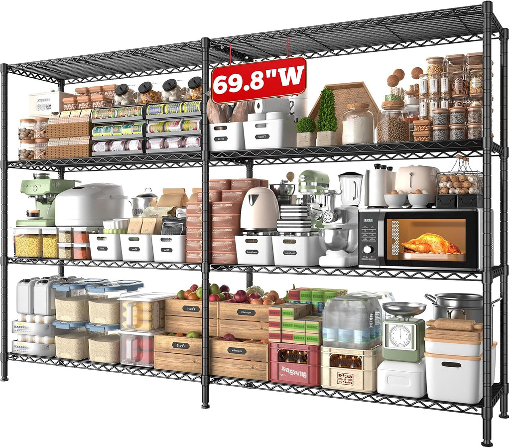 REIBII 69.8" W Storage Shelves 1250LBS Wire Shelving Unit 4 Tier Metal Shelving