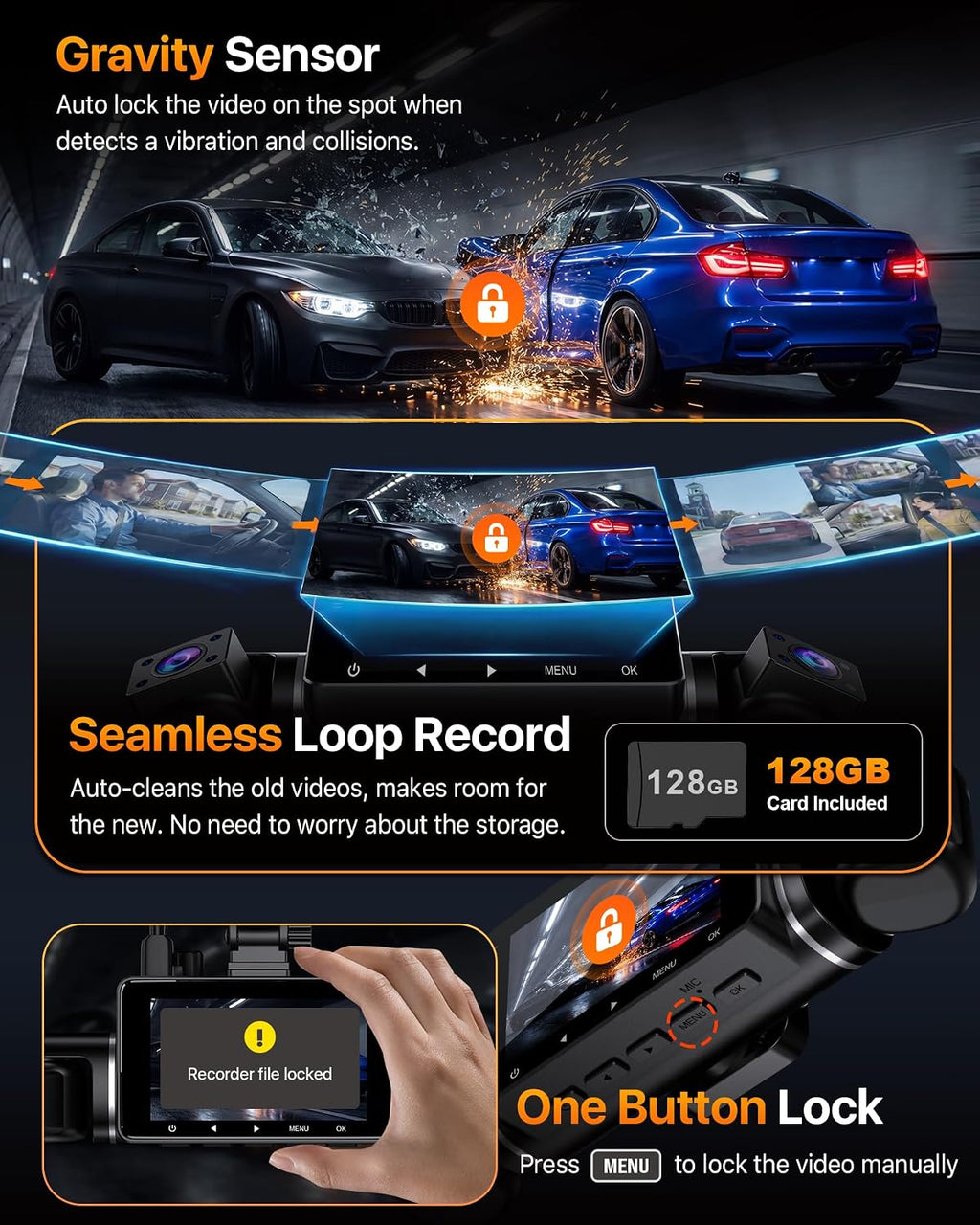 icesky 4k dash cam front and rear left on a desk or shelf