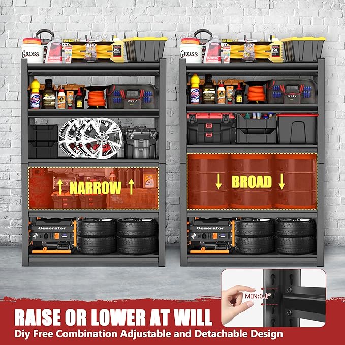 48" W, Heavy Duty 5-Tier Steel Garage Shelving Unit | 3800LB Capacity| Garage & - Image 5