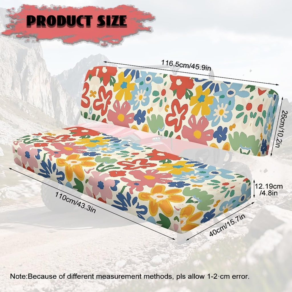 Hippie Flower Pattern UTV Seat Cover Compatible with Kawasaki Mule 4000 4010 3000 3010 3020 Heavy Duty Waterproof Elastic Soft UTV Accessories Seat Cover