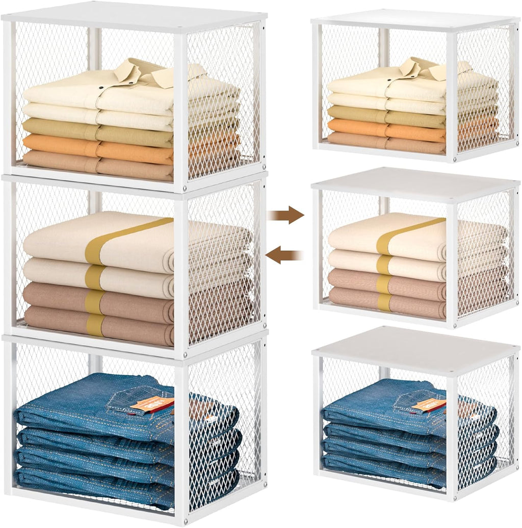 stackable closet organizers and storage basket, closet shelves, main product view