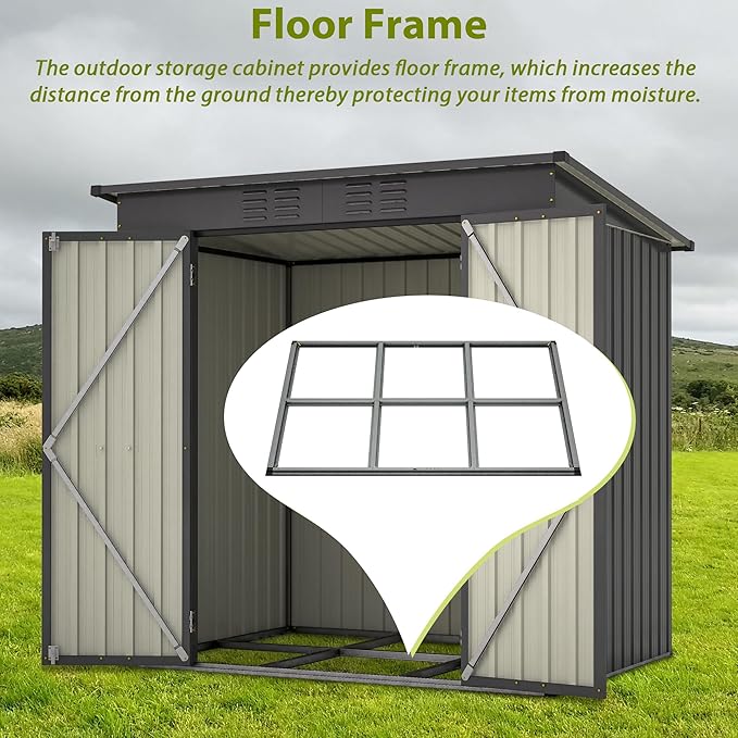 Outdoor Storage Shed, 6 X 4ft Metal Galvanized Steel Garden Shed - Image 3