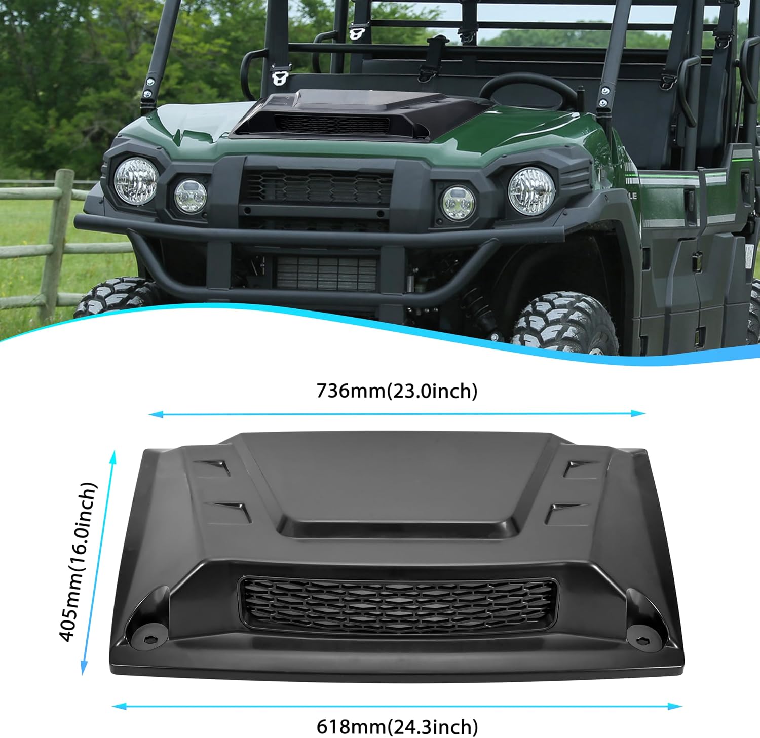 Hood Scoop for Kawasaki Mule Pro 2015+, Front Hood Cover with Mesh Grille Air Intake Kit for Kawasaki Mule Pro FXT DXT DX FX 2015-2025 Accessories
