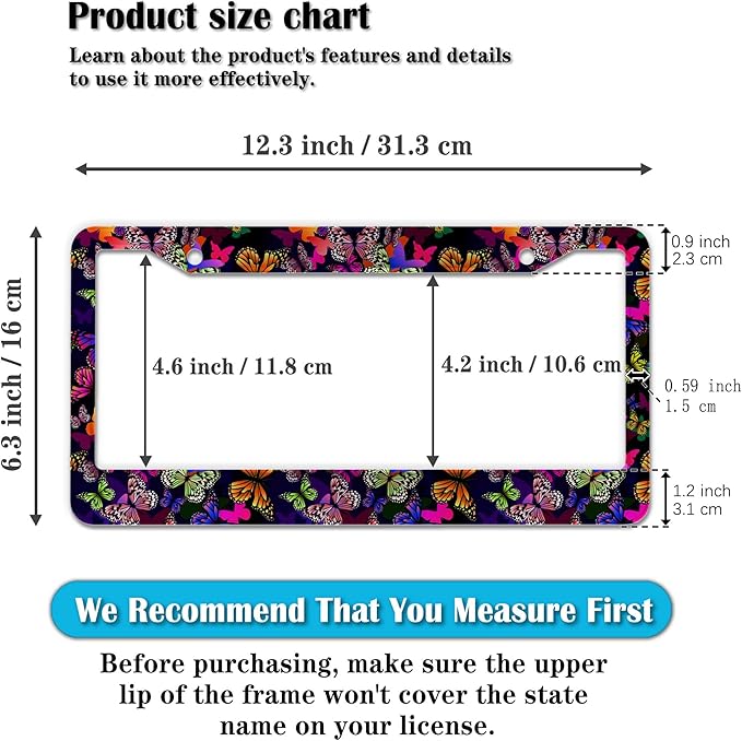 License Plate Frames Multicolor Car Plate Frame Colorful Watercolor Butterfly - Image 2