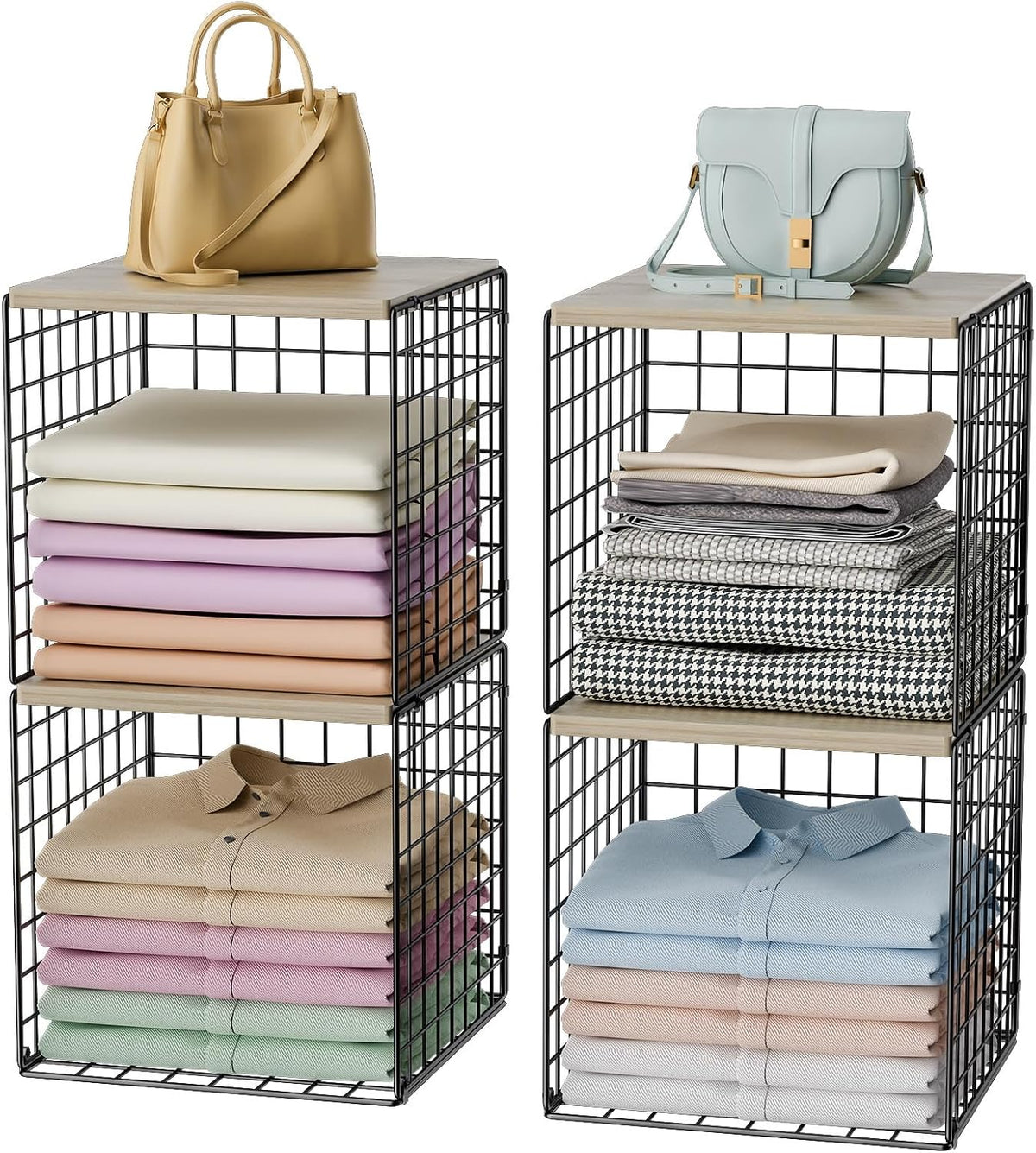 4-tier stackable closet organizers and storage, clothing cube, main product view