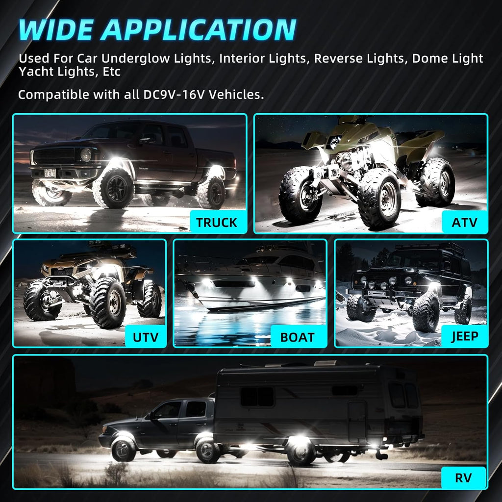 20Pods All Pure White LED Rock Lights Full Kit Plug and Play & Pre Wired 6500K with Switch Wiring Harness Extension Fuse Long Wires, 300Chips Waterproof Underglow 12V for Semi Trucks Pickup Offroad