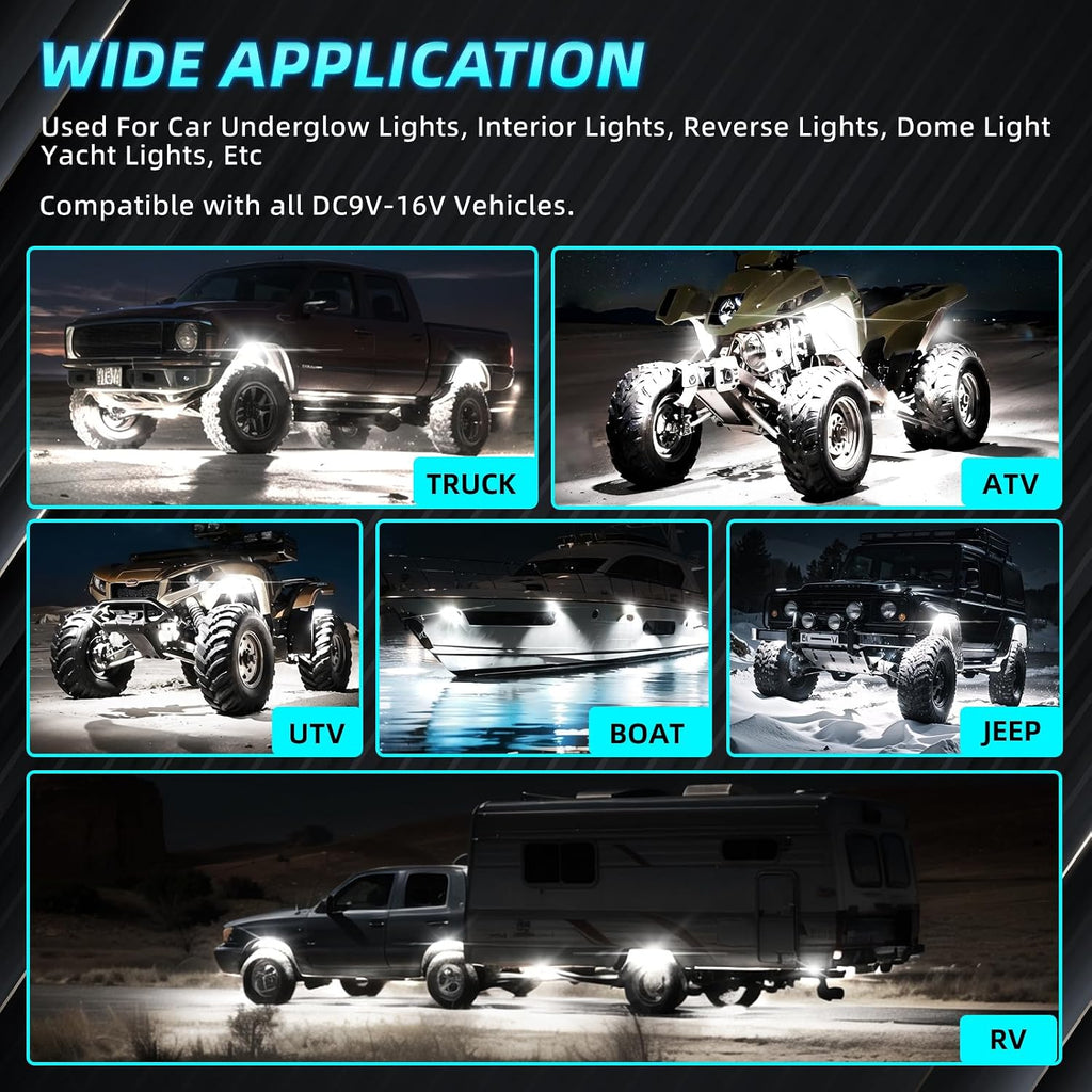 20Pods Full Angle All Pure White LED Rock Lights Full Kit Plug and Play & Pre Wired 6500K with Switch Harness Wiring Extension Fuse, 560Chips Waterproof Underglow 12V for Semi Trucks Pickup Offroad