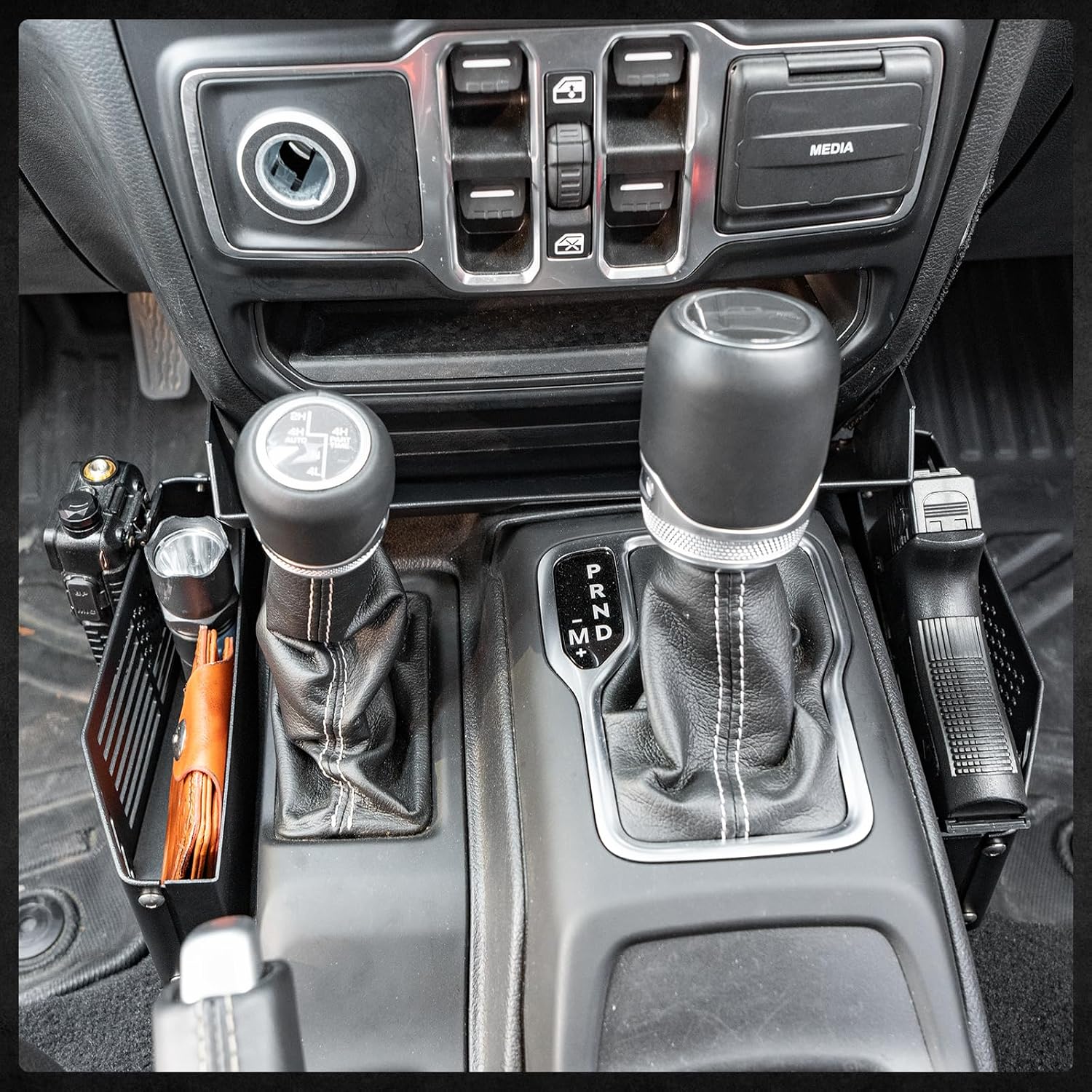 MAIKER Upgrade JL Metal Gear Shift Storage Box Center Console Hanging Box Auto Transmission Gear Tray Compatible with 2018-2025 Jeep Wrangler JL JT, US Flag