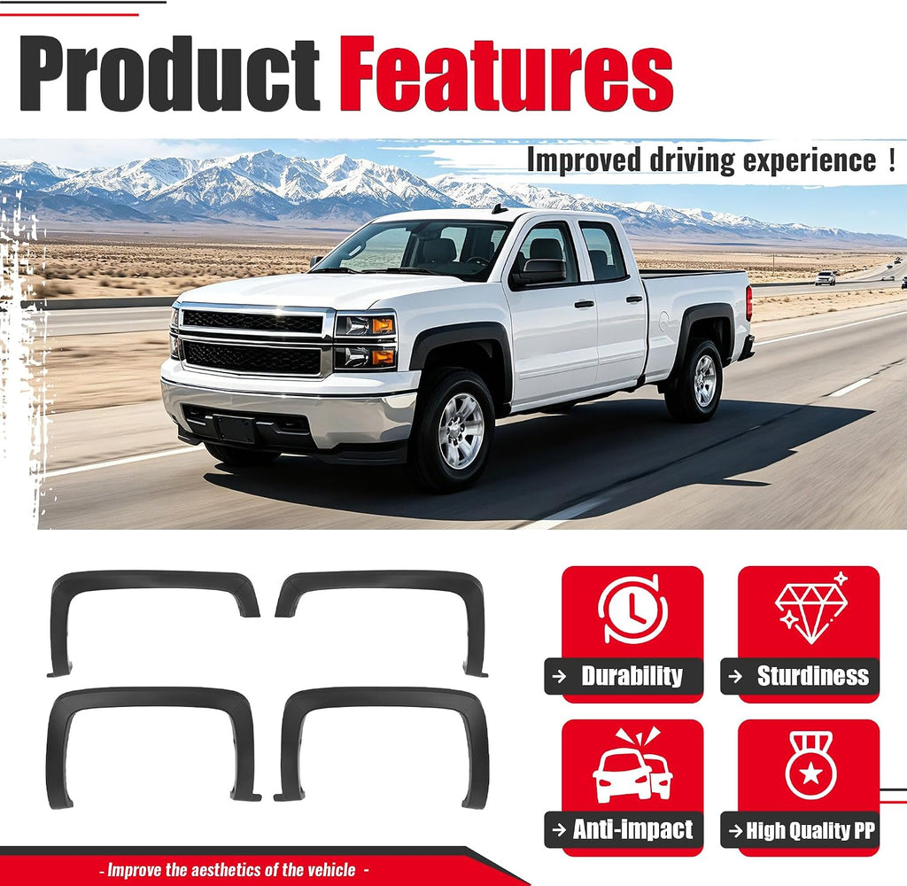 Fender Flare Compatible with 2014-2018 Chevrolet Silverado 1500 2500 HD 3500 HD Not for dually models