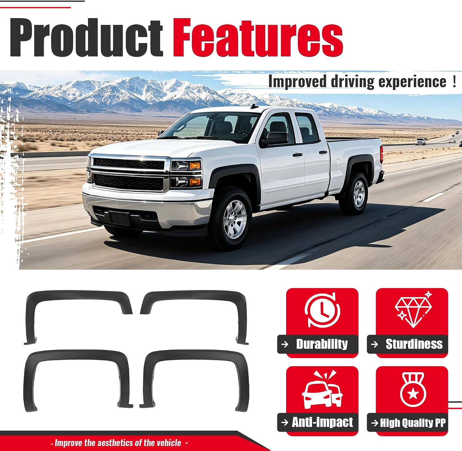 Fender Flare Compatible with 2014-2018 Chevrolet Silverado 1500 2500 HD 3500 HD Not for dually models