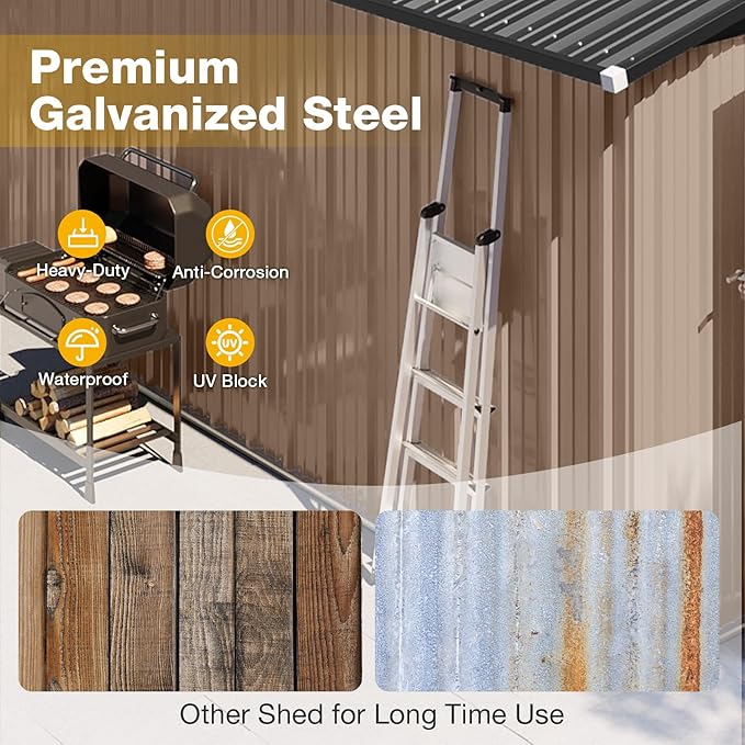 10x12 FT Outdoor Storage Shed Heavy-Duty Galvanized Steel Metal Garden Shed - Image 6