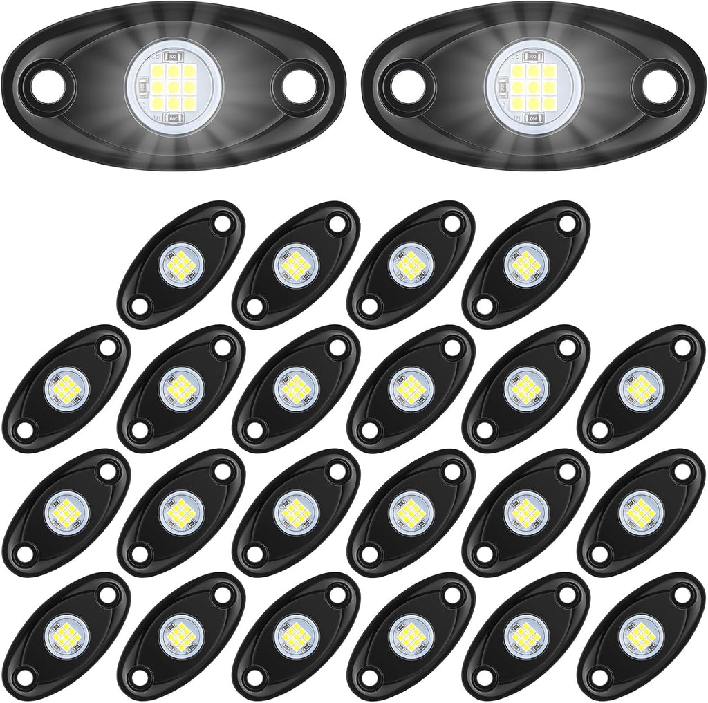 Treela 24 Pods White Rock Lights LED Wheel Well Underglow Lights for Car Truck ATV Utv SUV Boat Motorcycle Lamp Waterproof Shockproof High Power Neon Trail Rig