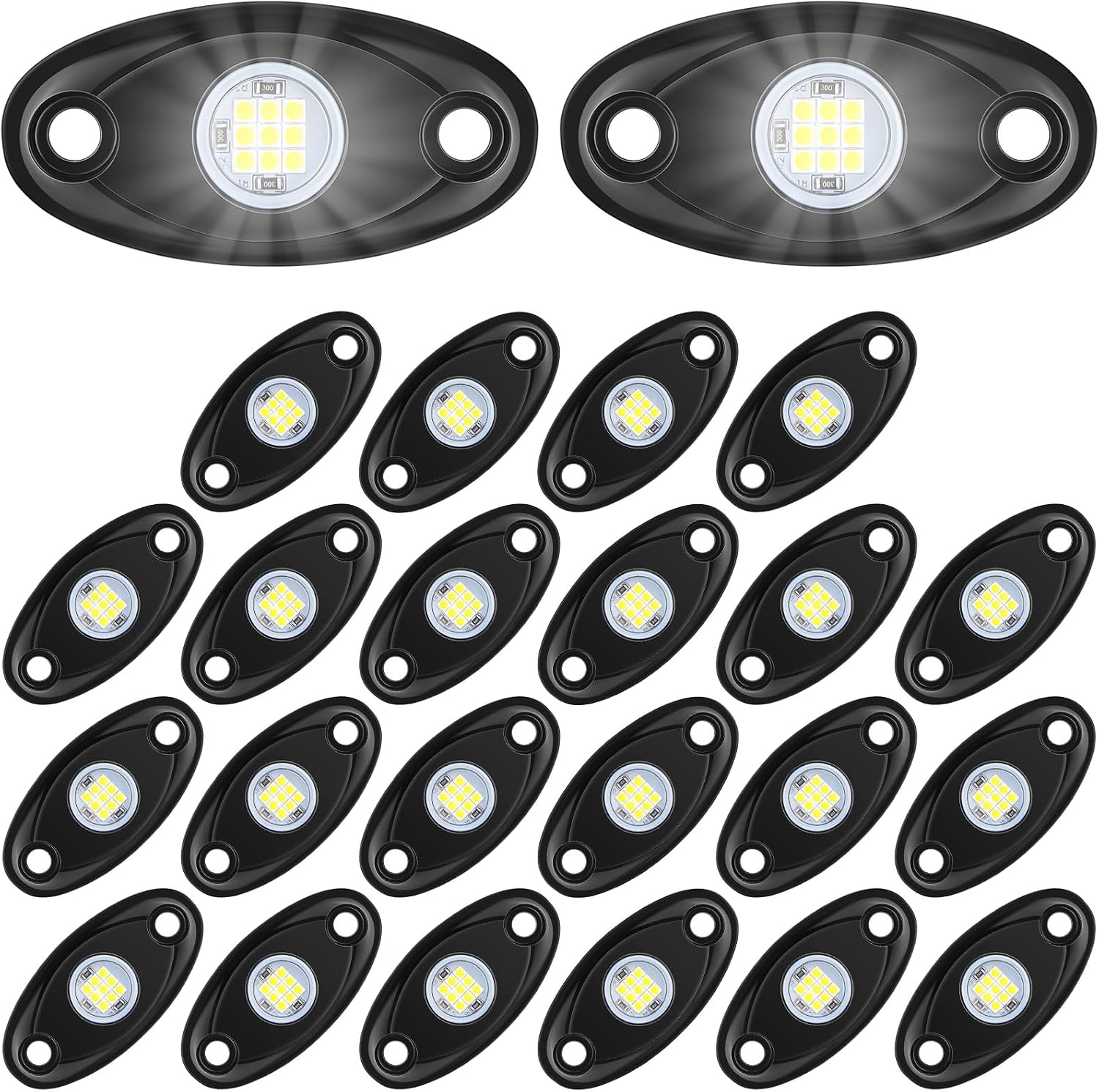Treela 24 Pods White Rock Lights LED Wheel Well Underglow Lights for Car Truck ATV Utv SUV Boat Motorcycle Lamp Waterproof Shockproof High Power Neon Trail Rig