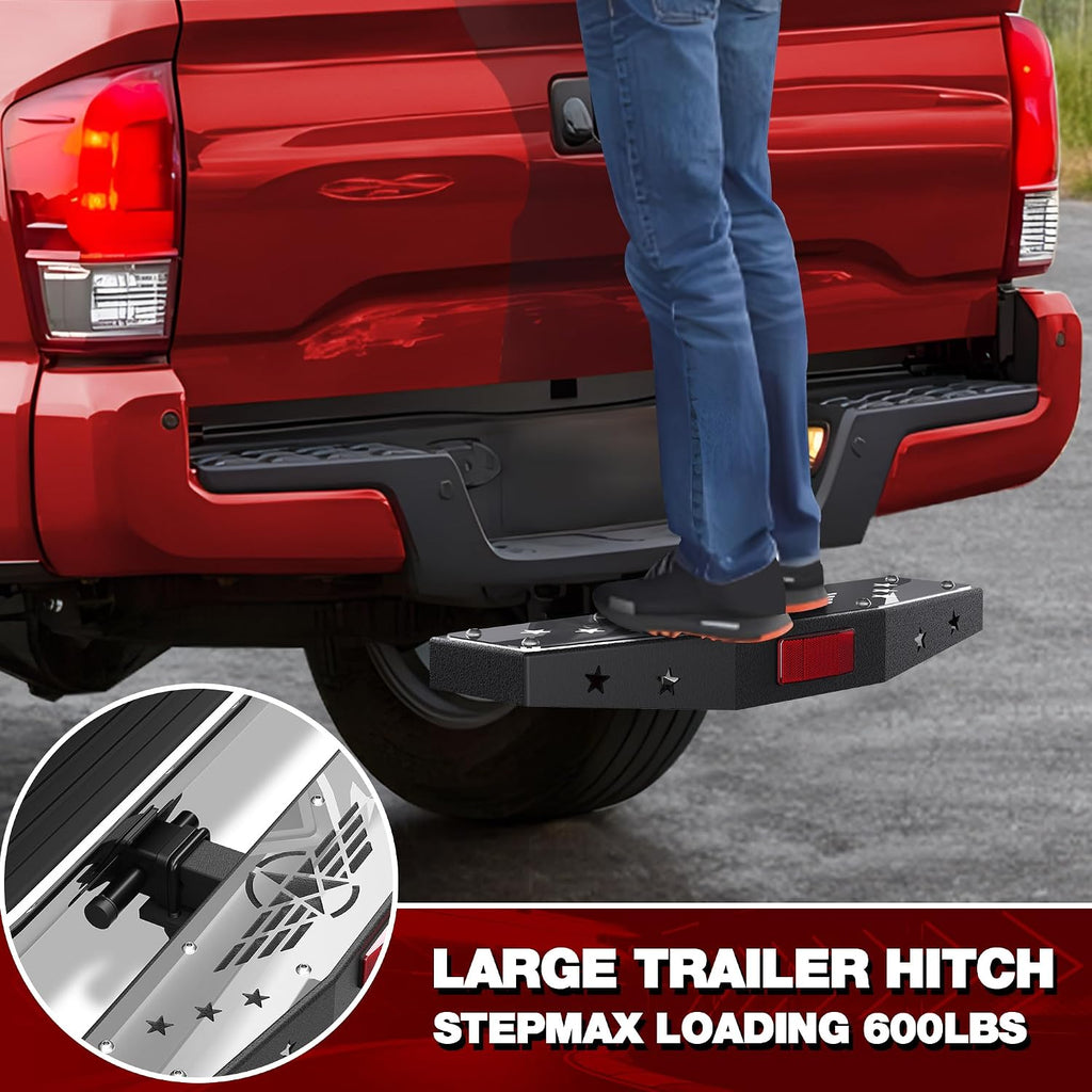 Hitch Step Trailer Hitch Step Fit for 2 Inch Receiver with Pin Lock, Textured Powder Coated, Stainless Steel Panel, 350lbs Maximum Load