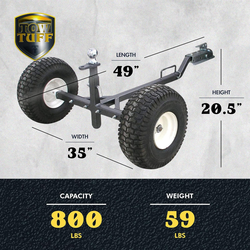 Tow Tuff TMD-800ATV ATV Weight Distributing Adjustable Trailer Dolly , Black, 800 lb Capacity/2 Wheels