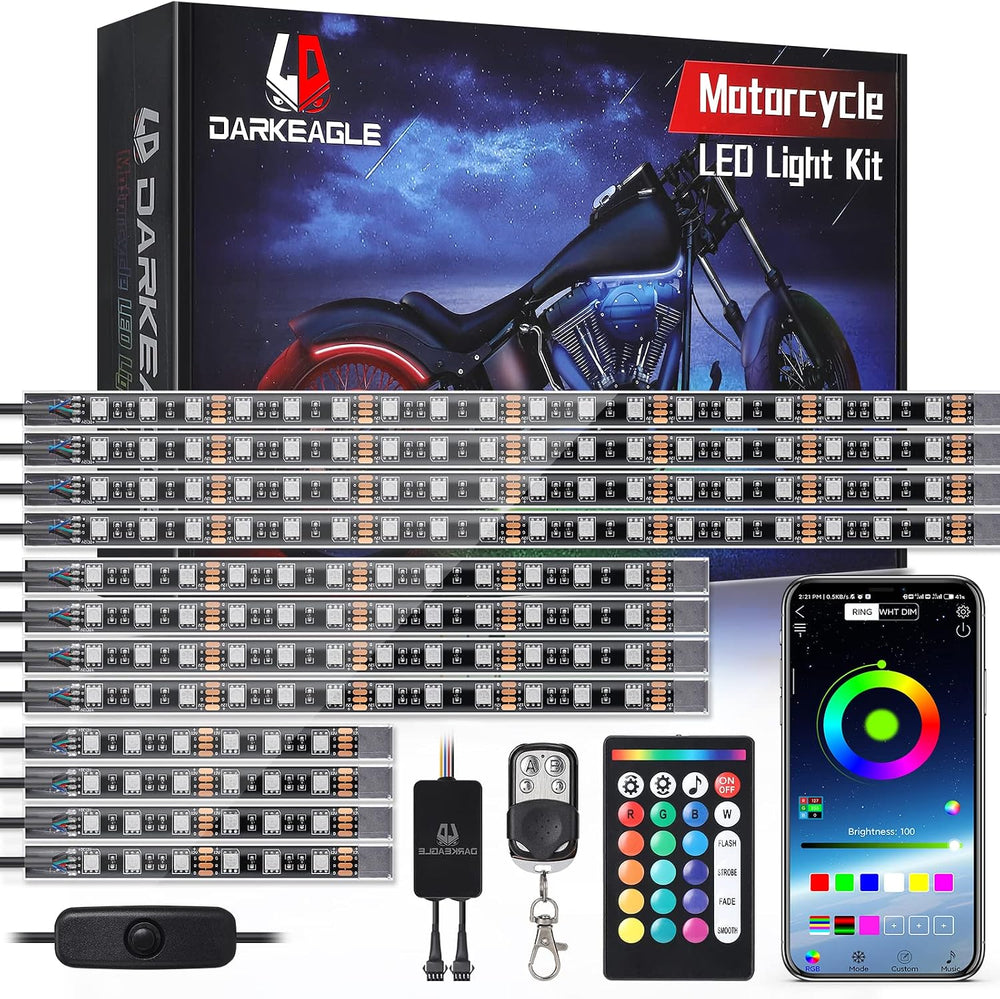 12PCS Motorcycle RGB LED Light Kit with Brake Turn Signal, Underglow Lights w...