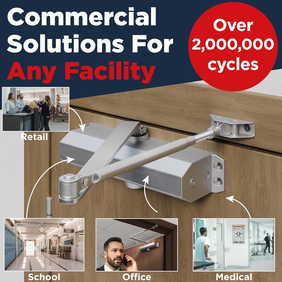 medium duty commercial door closer, automatic self closing, side view