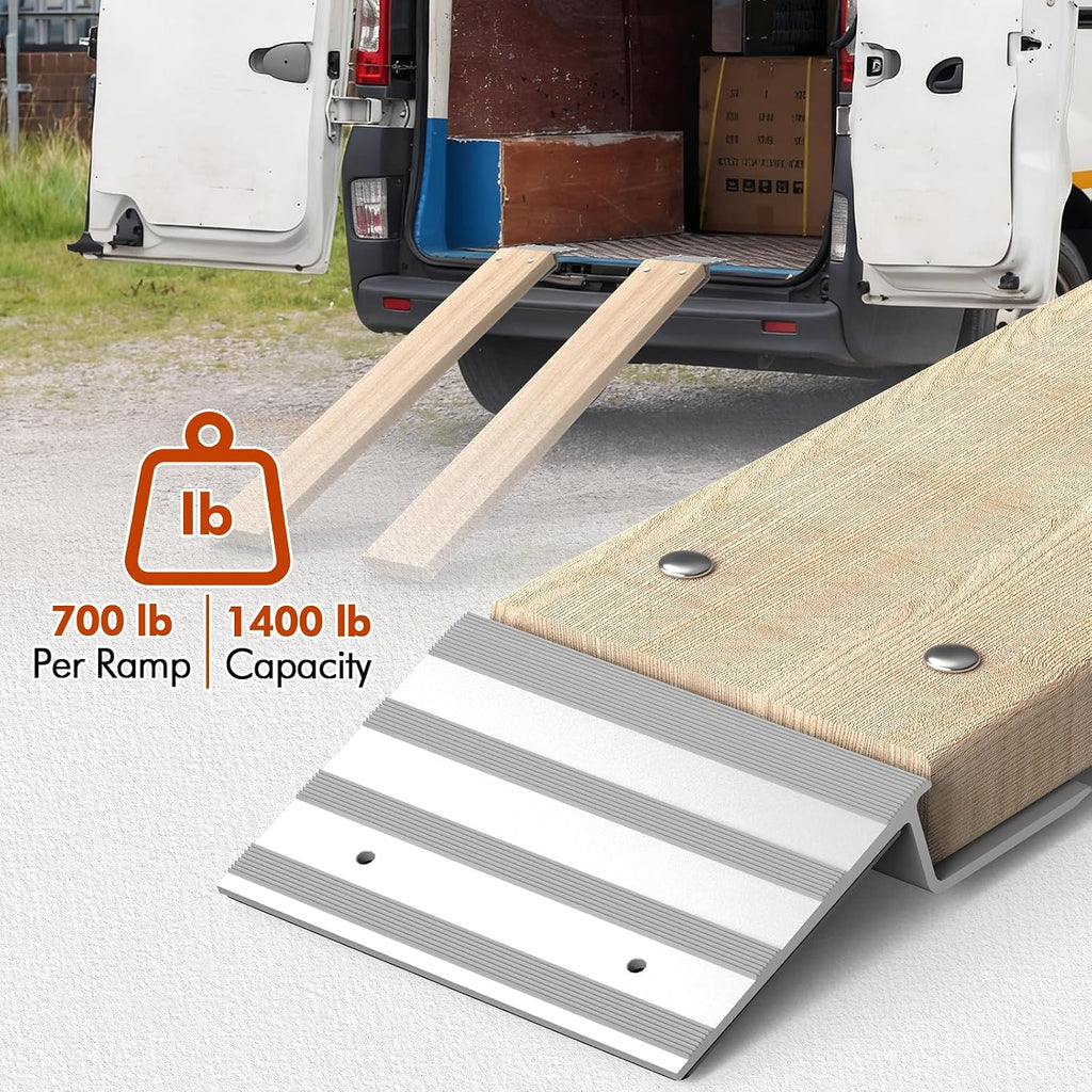 Salcod Aluminum Ramp Top Kit, 2"× 8" Heavy Duty Loading Ramp Ends for Truck, Motorcycle, Lawn Mower, and ATV, 700 lbs Capacity Per Ramp