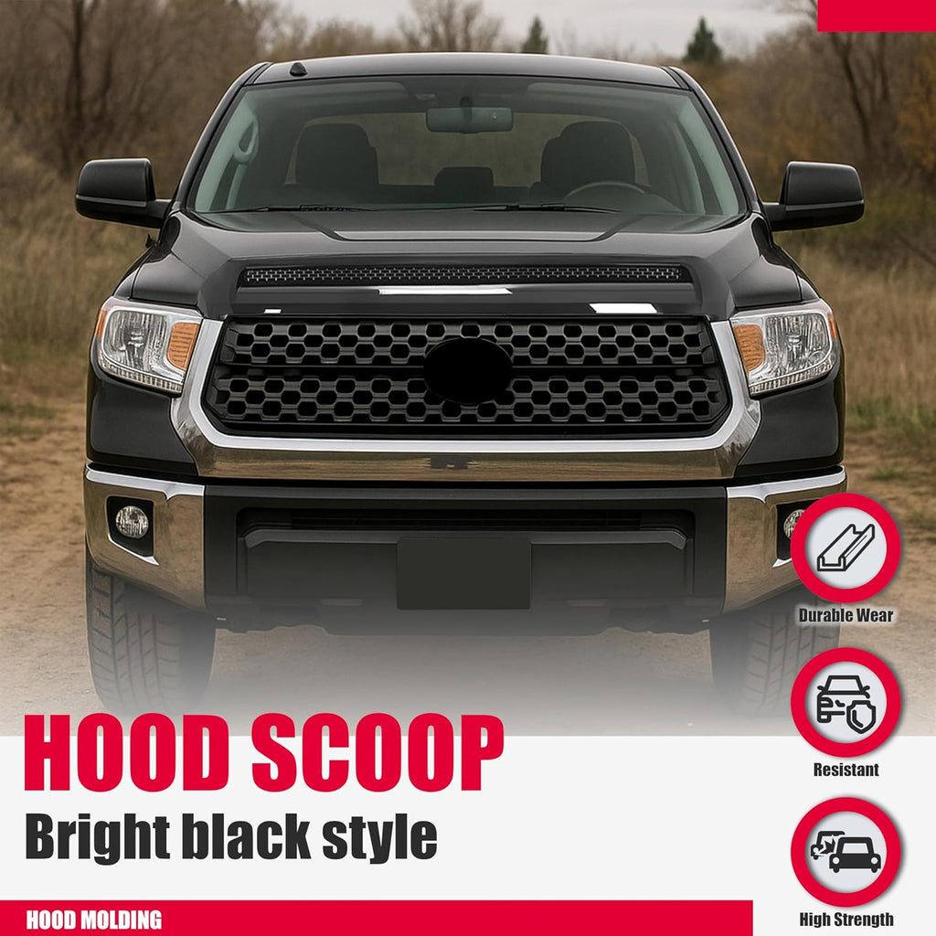 Kojem Hood Scoop Bulge Molding Compatible with 2014-2021 Toyota Tundra Platinum Style Color Code 202 Black Front Upper Grille