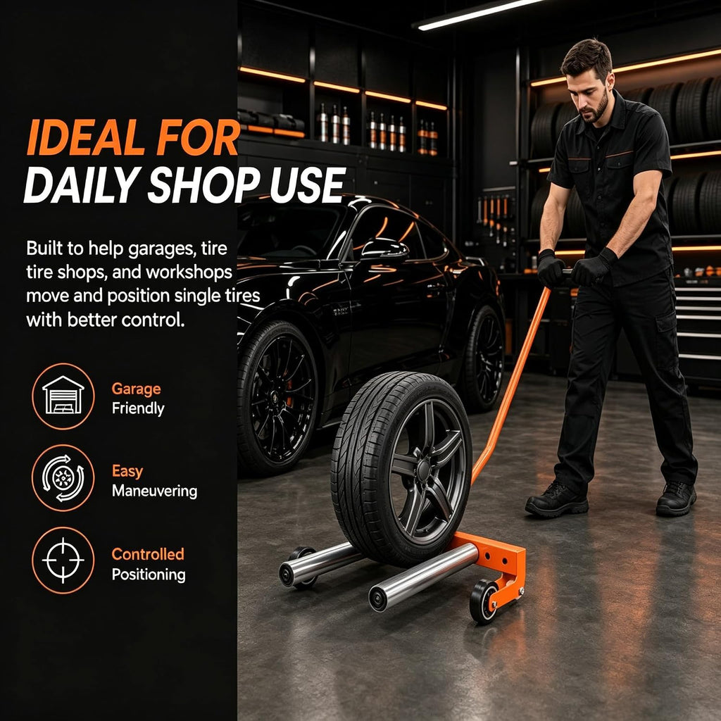 Heavy Duty Adjustable Tire Wheel Dolly, 330LBS Capacity, 12"-24" Adjustable Width, 360° Rotatable Rollers for One-Handed Stud Alignment, Tire Dolly for Changing and Moving Semi Truck SUV ATV RV Tires