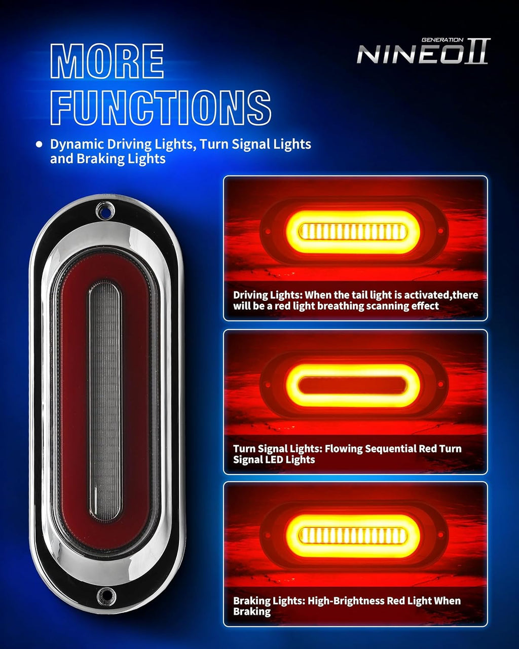 NINEO 8.74" inch Oval Red LED Trailer Tail Lights, Cargo Carrier Lights Stop Turn Signal Light Brake Light Surface Mount Easy Install For DC12-30V IP67 for Truck/RV/Van, Pack of 2
