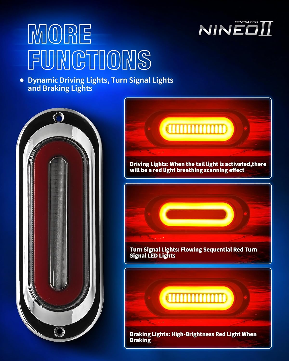 NINEO 8.74" inch Oval Red LED Trailer Tail Lights, Cargo Carrier Lights Stop Turn Signal Light Brake Light Surface Mount Easy Install For DC12-30V IP67 for Truck/RV/Van, Pack of 2